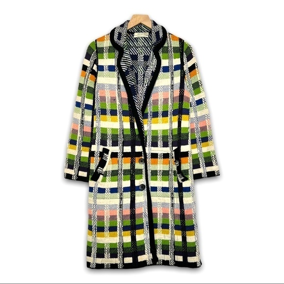 ALDOMARTINS Wool Alpaca Colorblock Plaid Long Maximalist Sweater Blanket Coat S - Picture 5 of 16